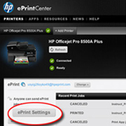 ePrint settings circled on ePrint Center